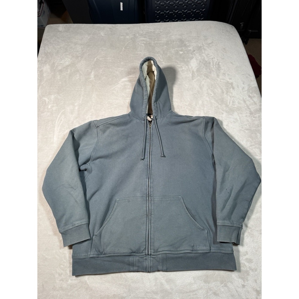 LL Bean Katahdin Iron Works Full Zip Hoodie Size XL Blue Sherpa Lined
